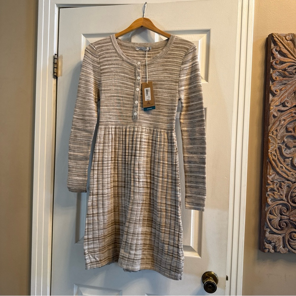NWT prAna Leandra Dress Women's Light Gray Sweater Dress Organic Cotton Sz Lg